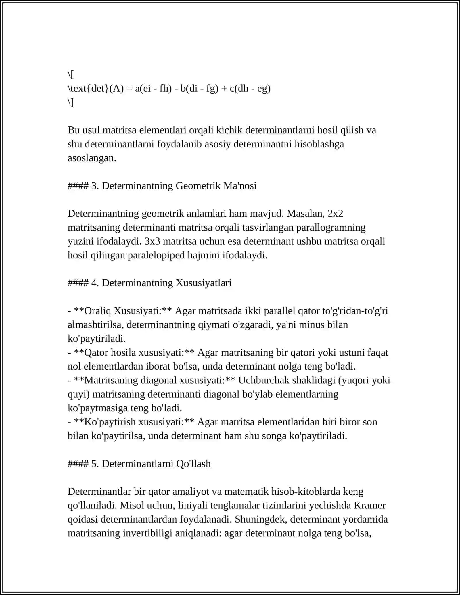 YOQORI TARTIBLI DETERMINANTLARNI HISOBLASH 4