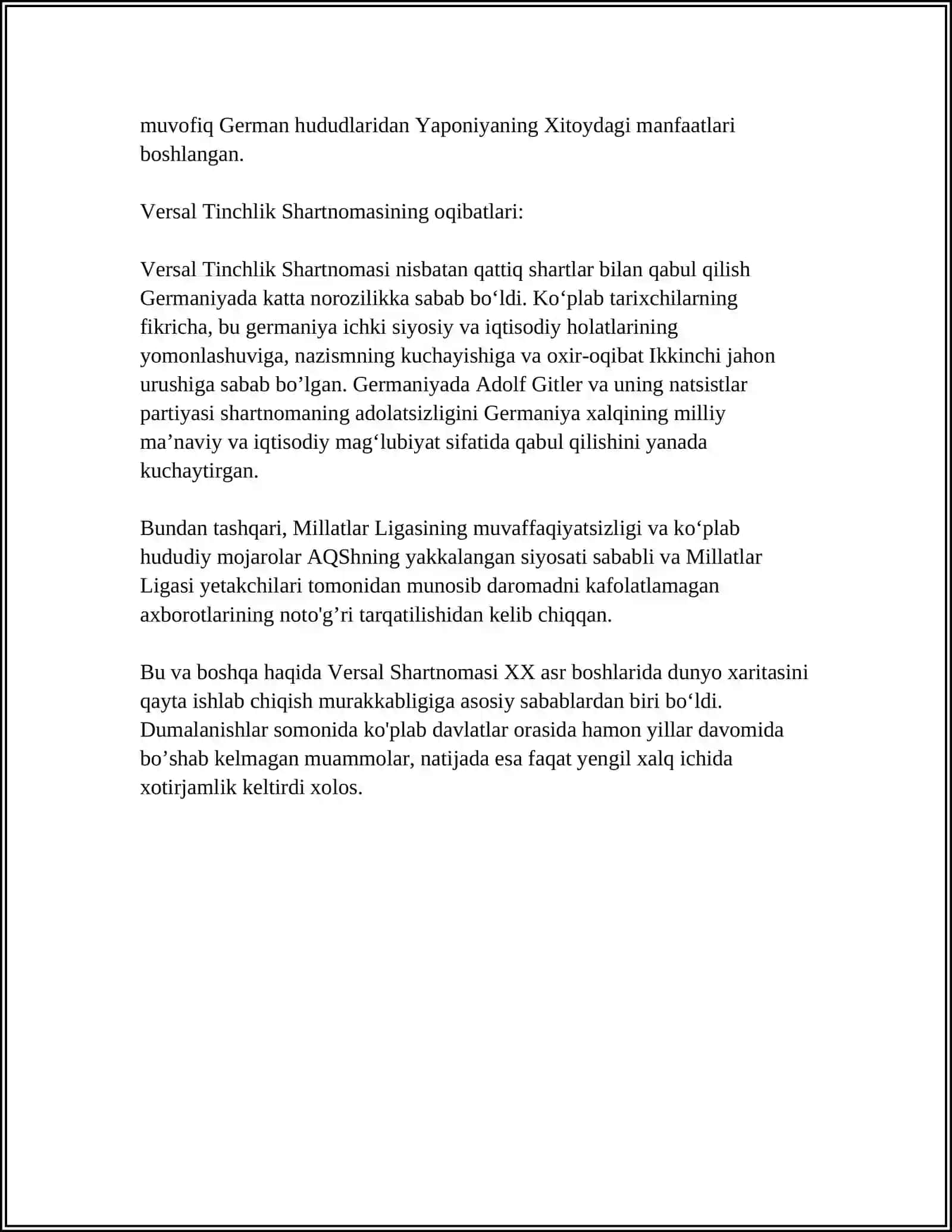 Versal Tinchlik Shartnomasi va uning oqibatlari 4