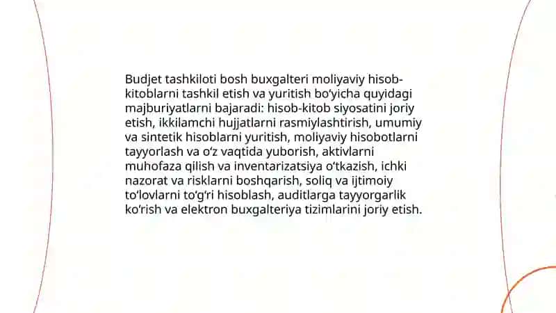 Budjet tashkiloti bosh hisobchisining majburiyatlari, huquqlari va javobgarligi 4