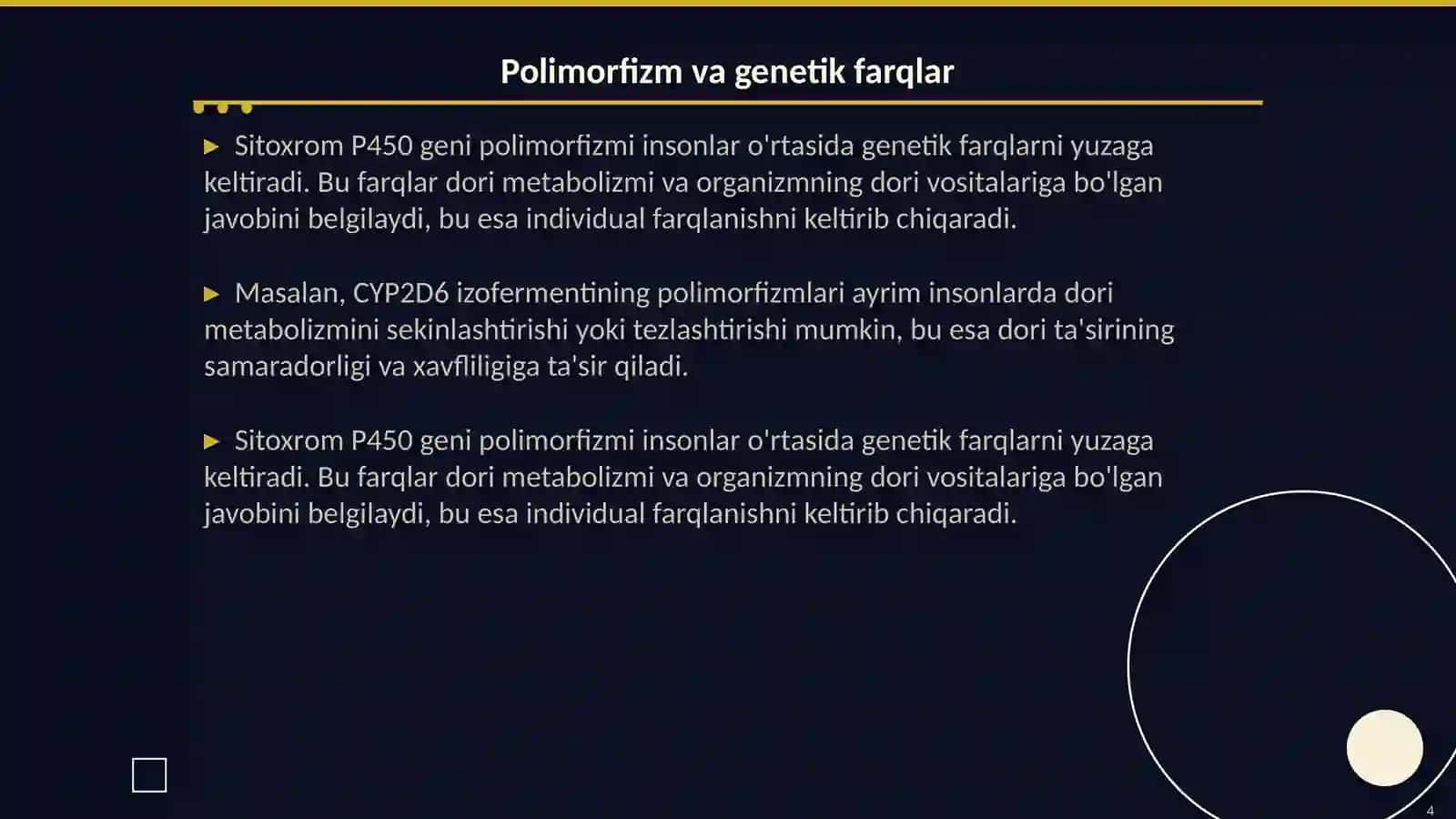 Sitoxrom P450 geni polimorfizmi, davolashning personifikasiya asoslari 4