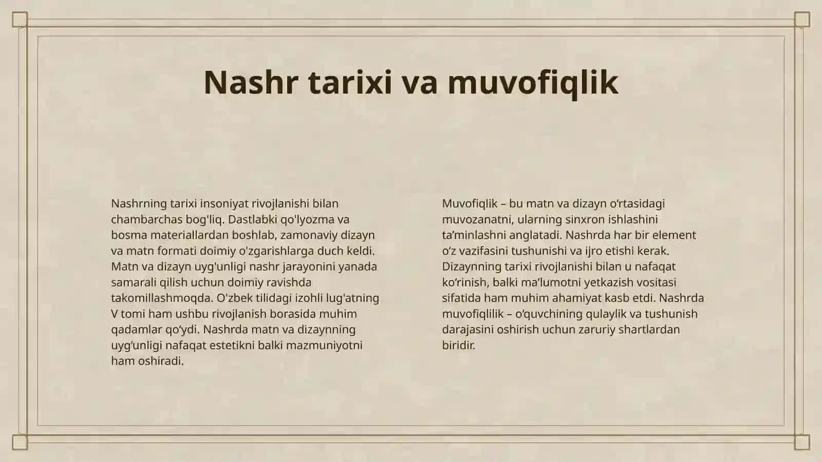 NASHRDA MATN VA DIZAYN UYGʻUNLIGINI TAʼMINLASH HAMDA OʻZBEK TILINING IZOHLI LUGʻATINING V TOMINI TAHLIL QILISH 4