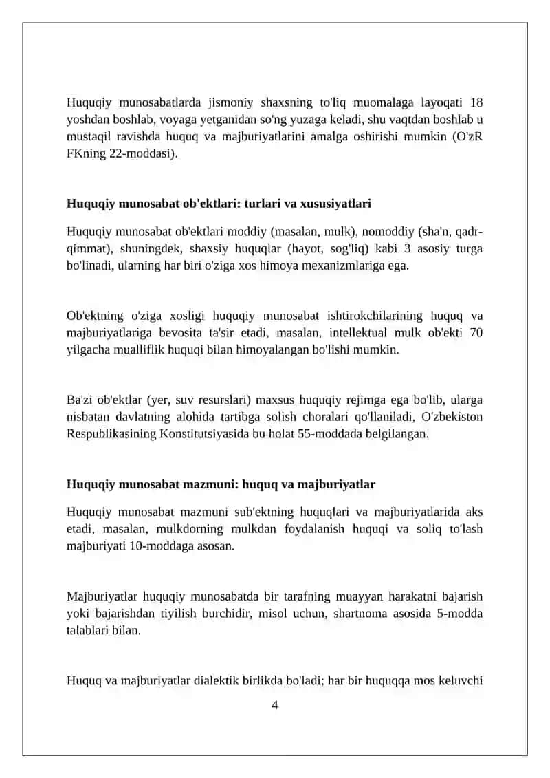 Huquqiy munosabatlar belgilari va turlari 4