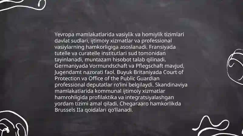 O'zbekistonda Vasiylik va Homiylik va Chet el Davlatlarda Vasiylik va Homiylik 4
