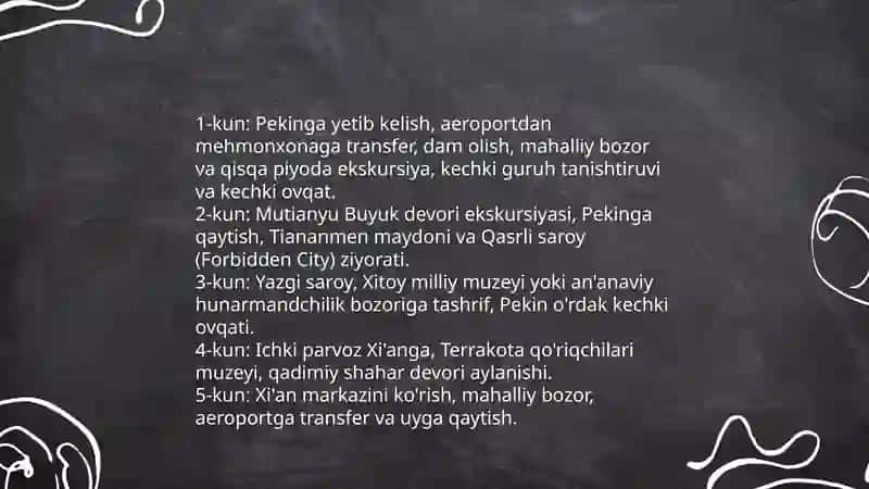 5 kunlik Xitoyga Turk paket 4