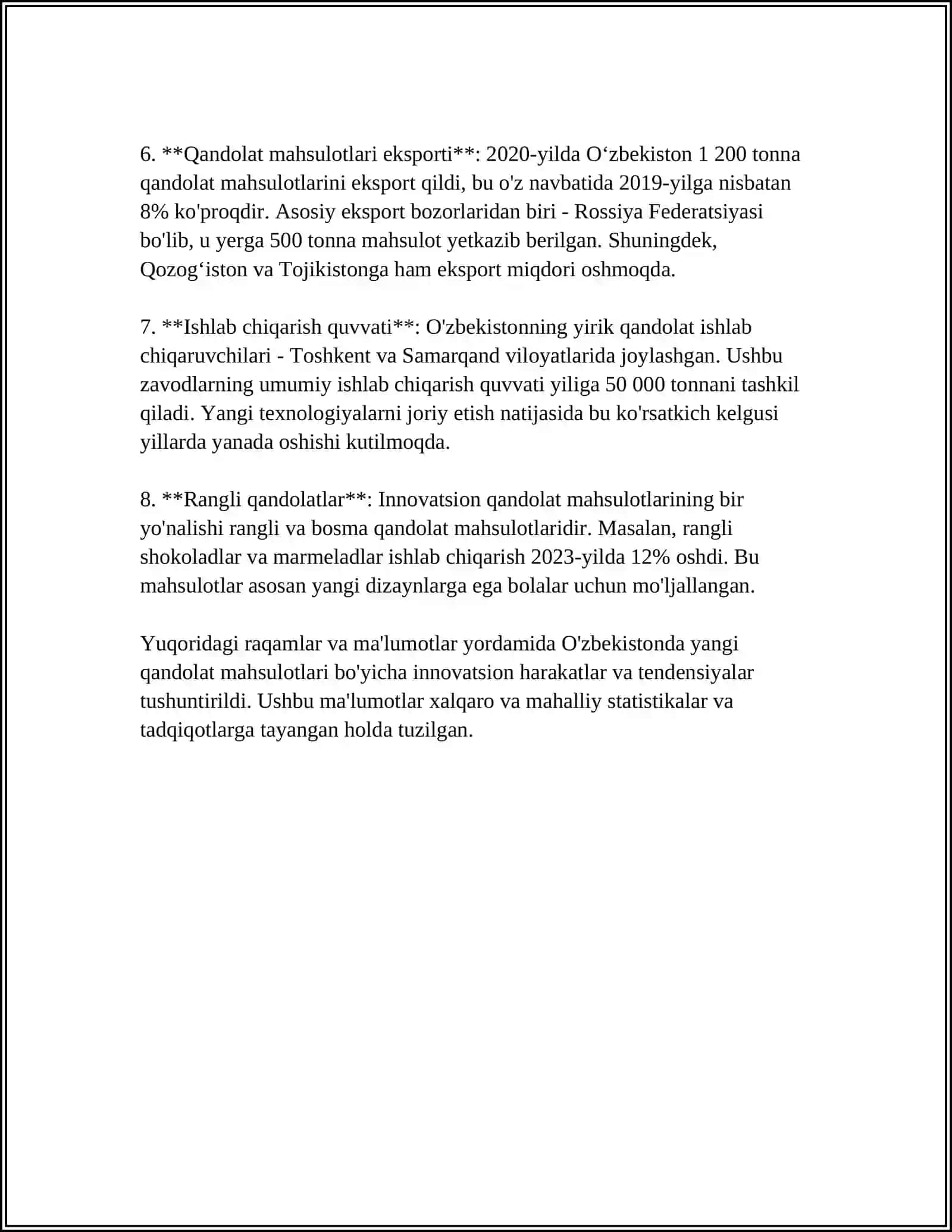KOMBINATSIYALASHGAN YANGI TURDAGI QANDOLAT MAHSULOTLARI ISHLAB CHIQARISH 4