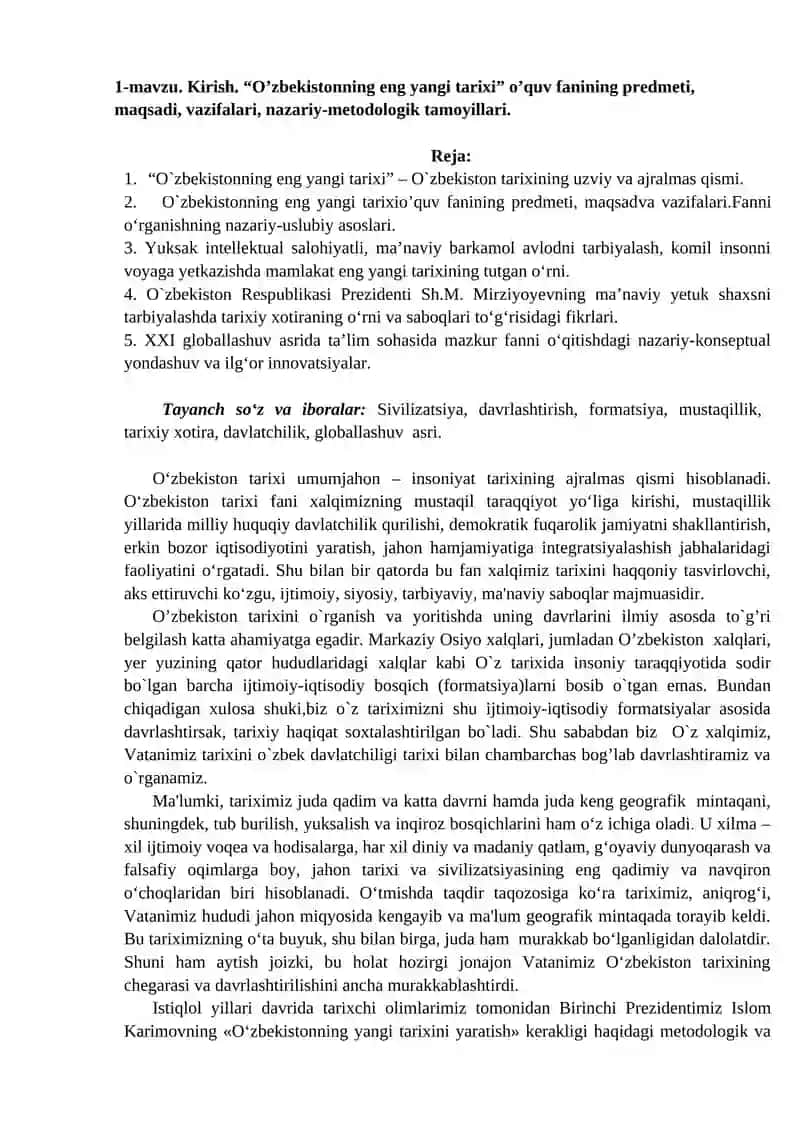 O‘ZBEKISTONNING ENG YANGI TARIXI FANIDAN O`QUV-USLUBIY MAJMUA 4