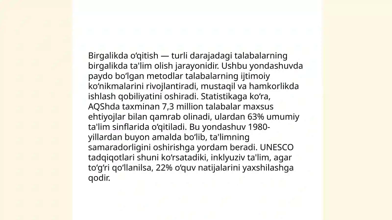 Inklyuziv va birgalikda o'qitish: ularning asosiy farqlarini asoslash 4