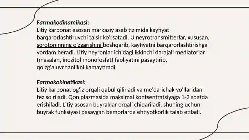Litiy Tuzlari va Sedativ Vositalarning Ta'siri 4
