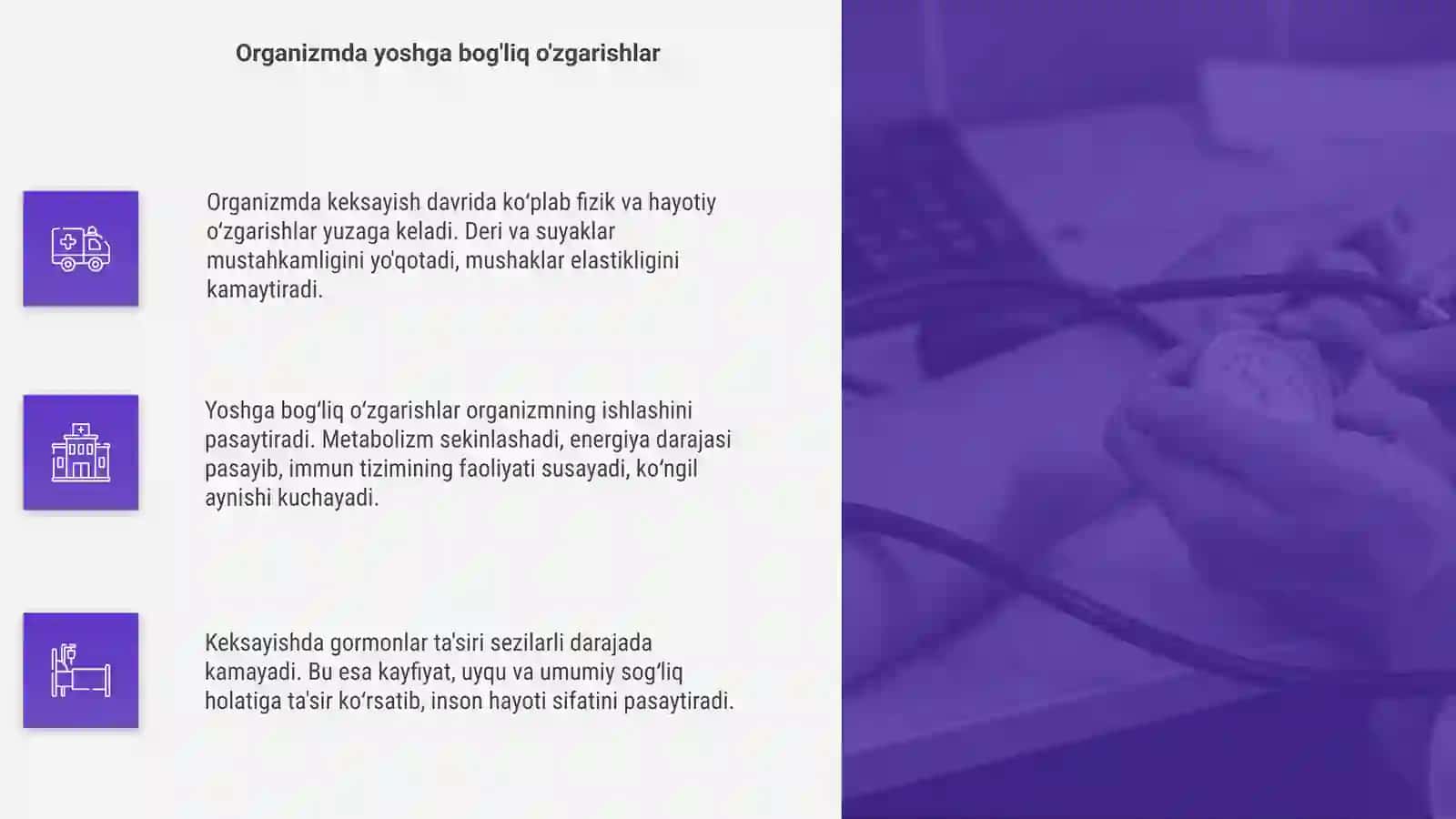 Organizmdagi keksayish davriga xos o'zgarishlar 4