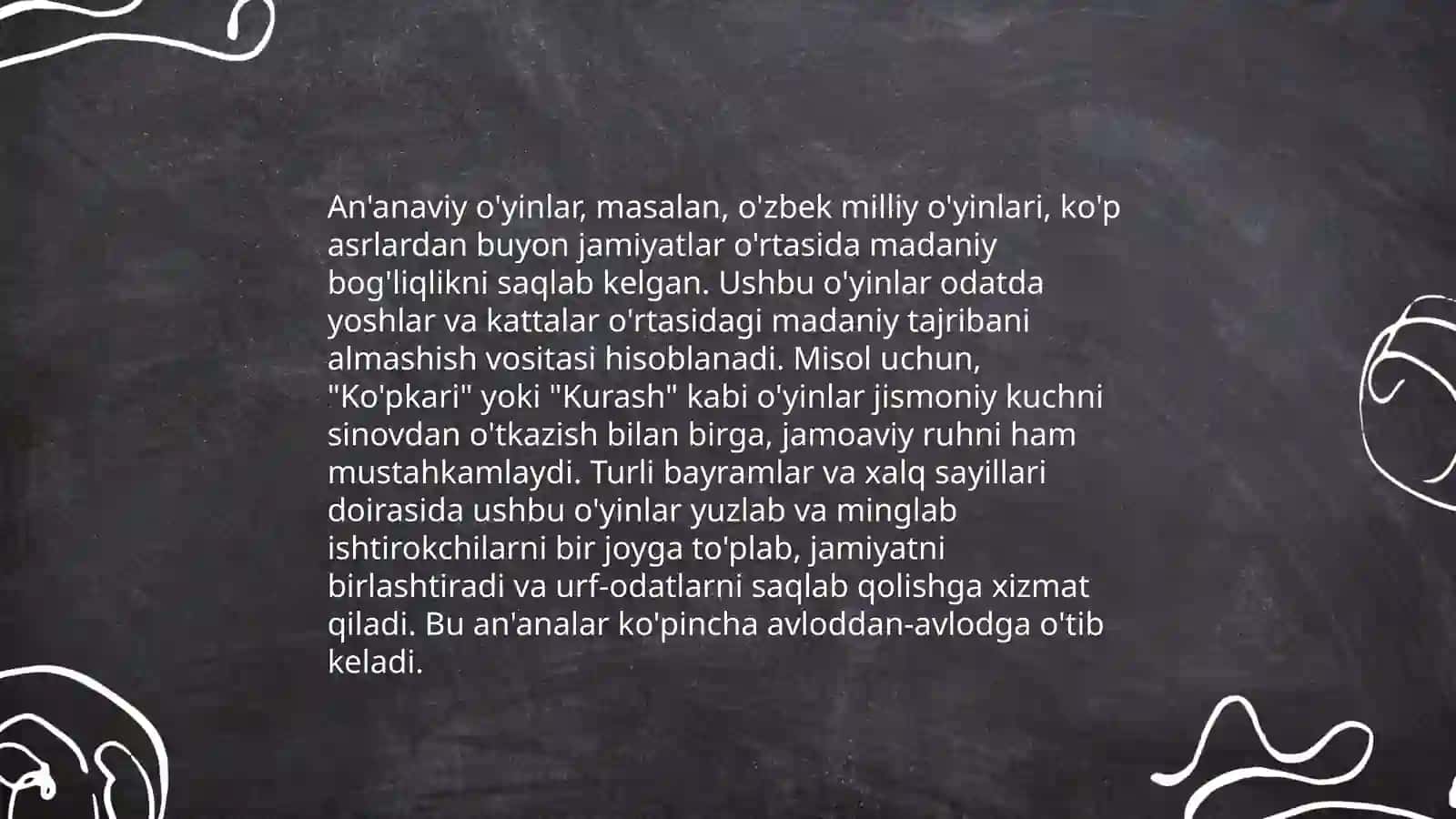 O'zbek xalq o'yinlarining kelib chiqish tarixi va ularning o'tkazish metodları 4