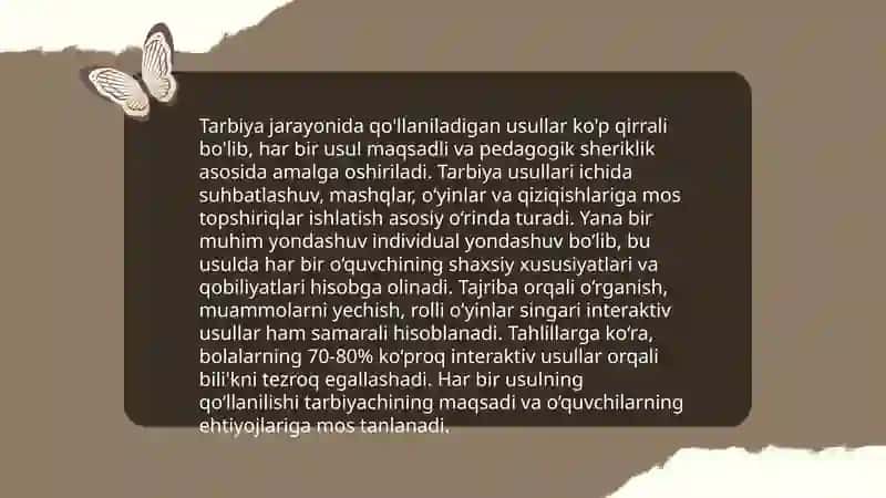 Tarbiya fanini oʻqitish jarayoni yaxlit tizim sifatida 4