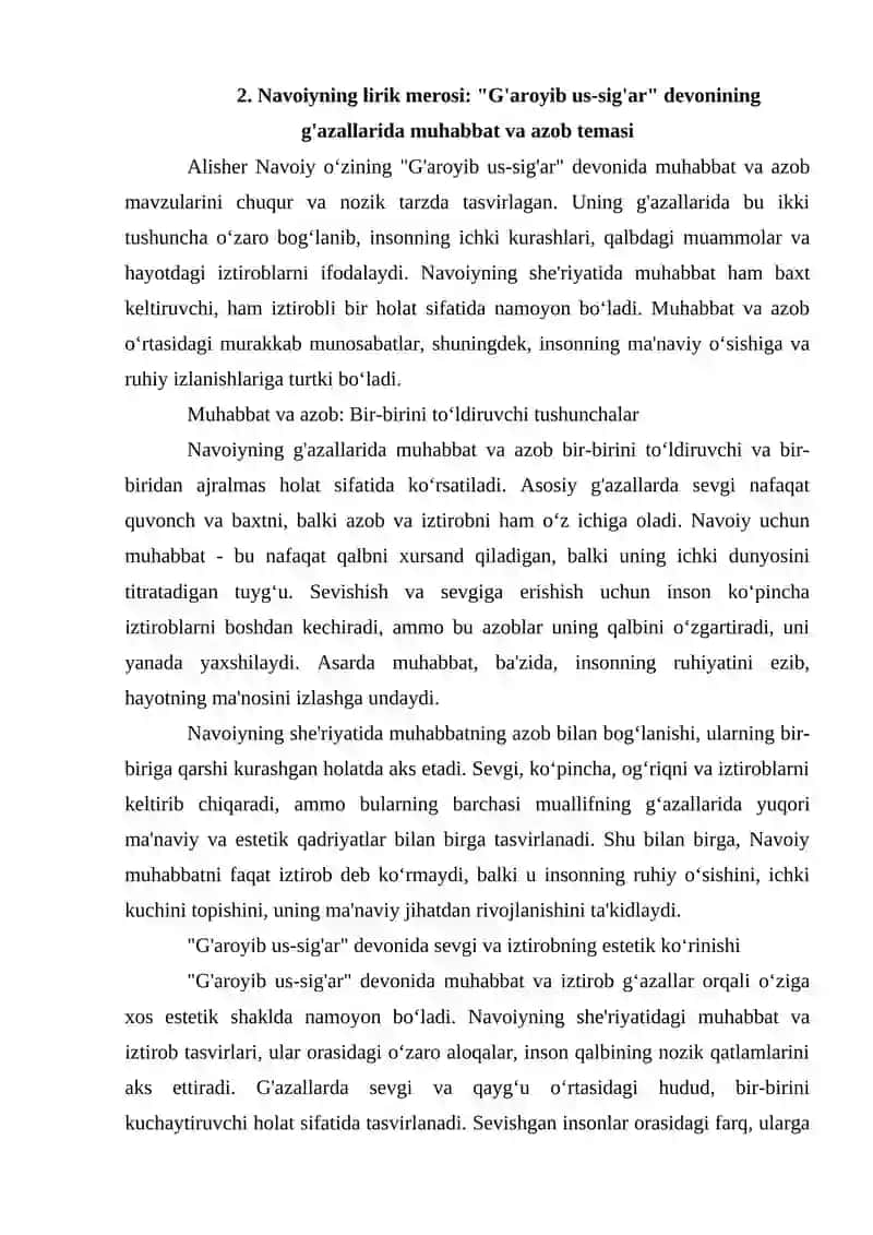Navoiyning "G'aroyib us-sig'ar" devonidagi g'azallarni sharhlash 4