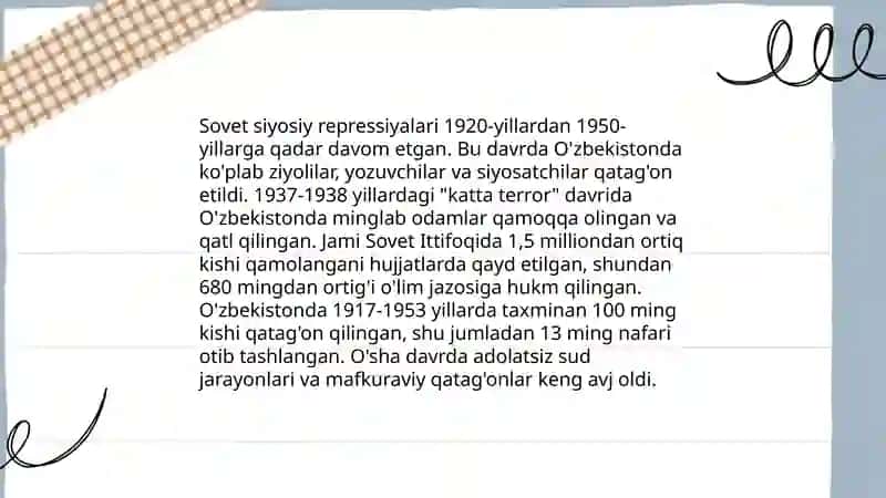 Savet rejimining Oʻzbekistondagi qatagʻon siyosati 4