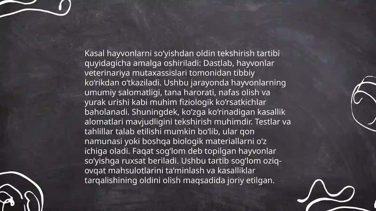 Kasal va emlangan ayvonlarni so'yishdan oldingi vetenaraiya ko'rigidan o'tkazish 4