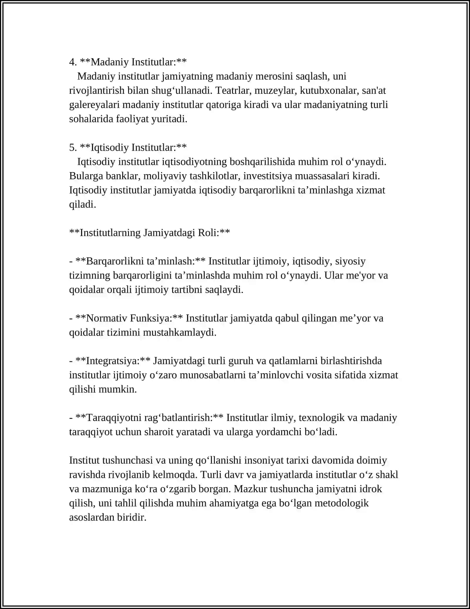 MUSTAQIL ISH Mavzu: “INSTITUT” VA “NORMA” TUSHUNCHALARINING MOHIYATI 4