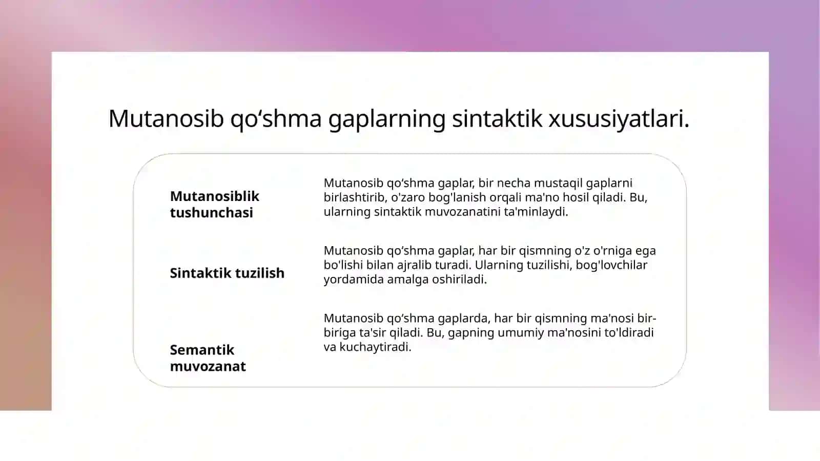 Oʻzbek tilida mutanosib tarkibli qoʻshma gaplar 4