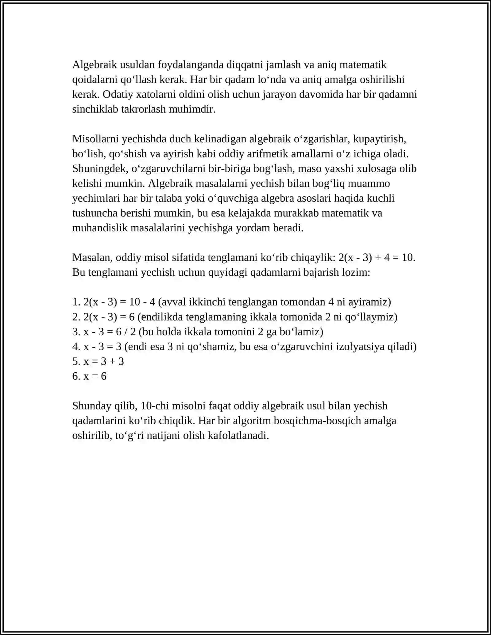 10-chi misolni faqat oddiy algebraik usul bilan yechish 4