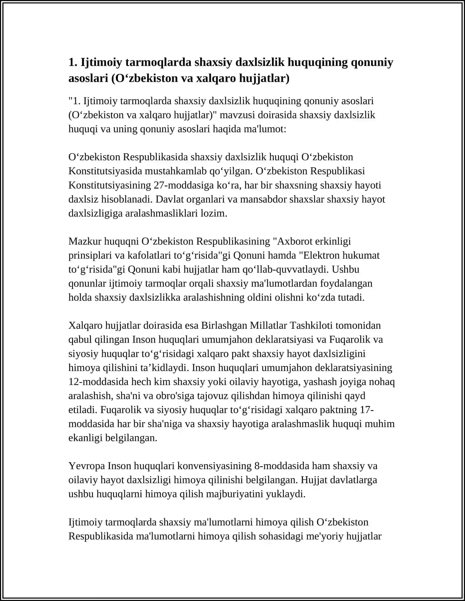 IJTIMOIY TARMOQLARDA SHAXSIY DAXLSIZLIK HUQUQI VA KIBERBULLING MUAMMOSI: HUQUQIY VA AXLOQIY TAHLIL 4