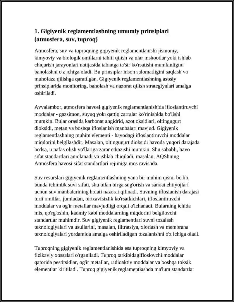 ATMOSFERA HAVOSI, SUV, TUPROQNING NOMUNOFIQ OMILLARINI GIGIYENIK REGLAMENTLASH 4