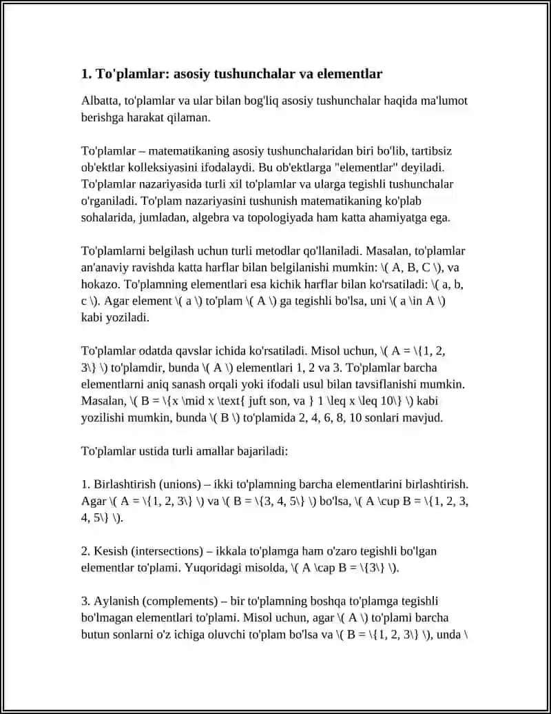MUSTAQIL ISHLARNING TAVSIYA ETILADIGAN MAVZULARI: 4