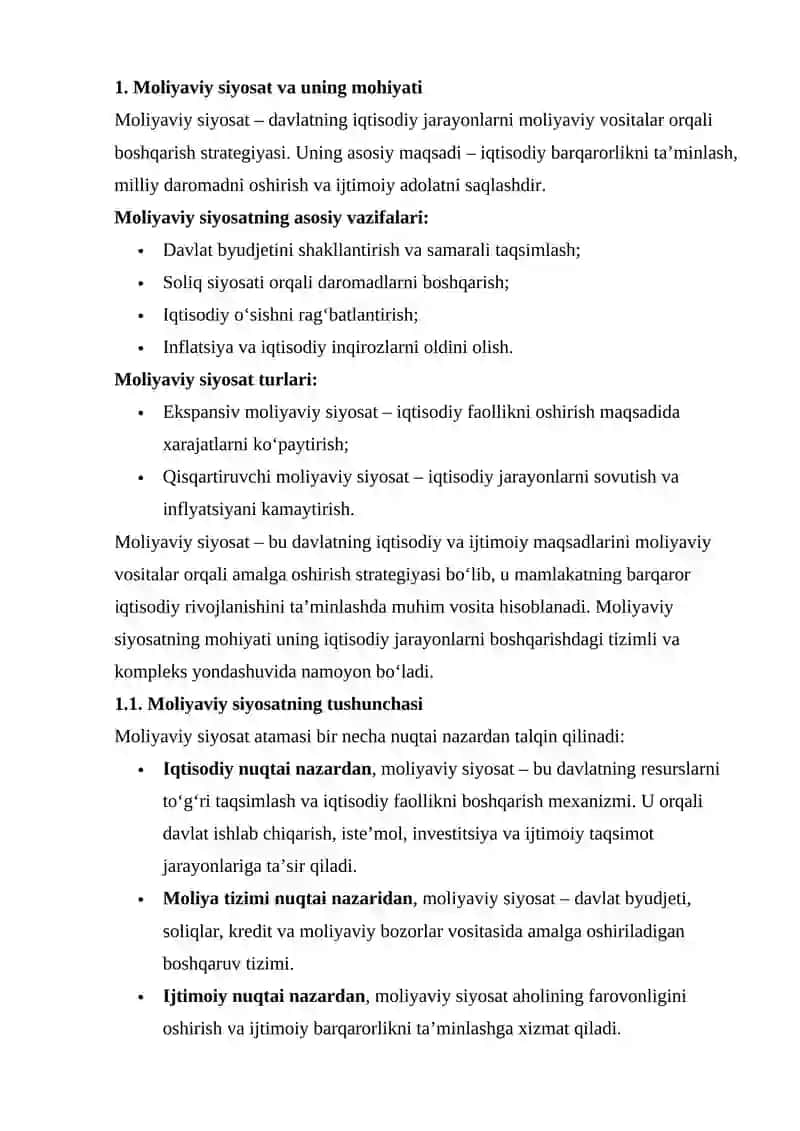 Moliyaviy Siyosatning Moliya Tizimi Orqali Amalga Oshirilishi va Uning Printsiplari 4