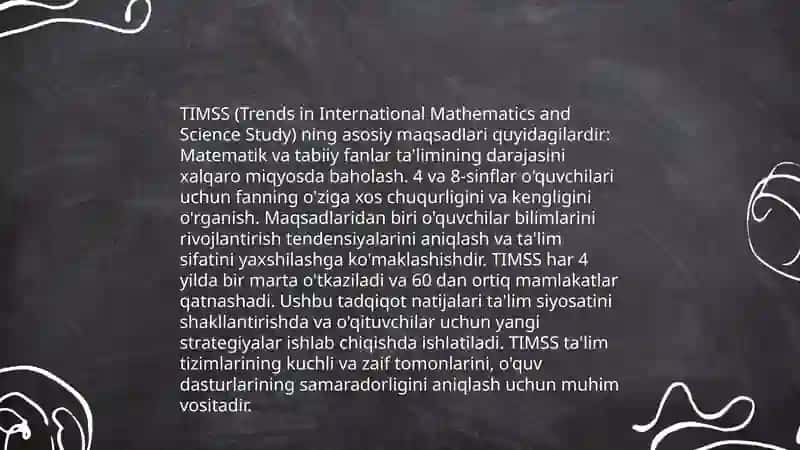 TIMSS xalqaro baholash dasturi mazmun va mohiyati 4