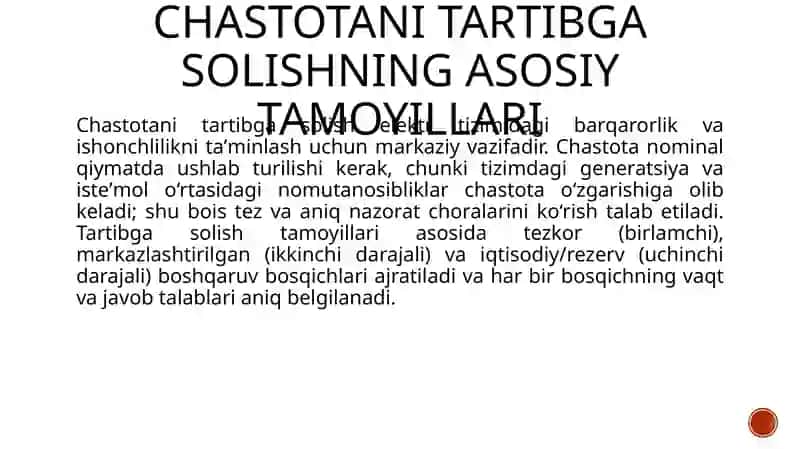 Chastotani va aktiv quvvat toklarini tartibga solish 4