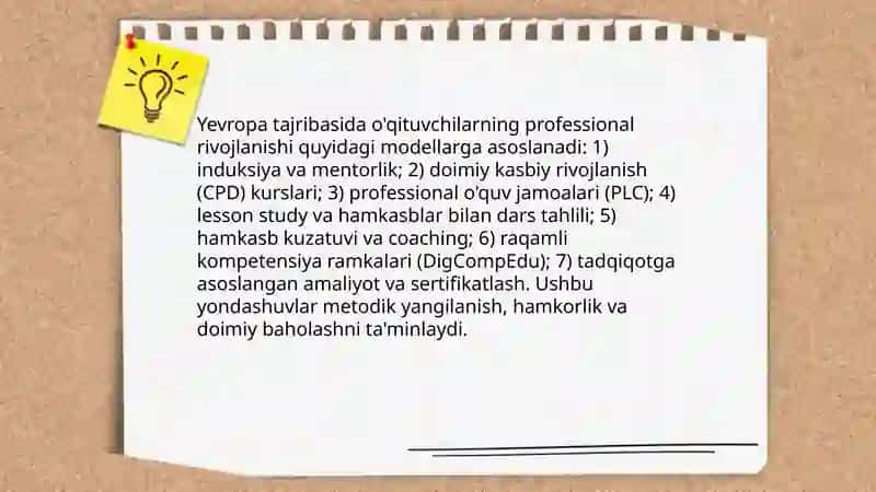 Yevropa olimlari o'qituvchilarning kasbiy mahoratini takomillashtirish to'gʻrisida 4