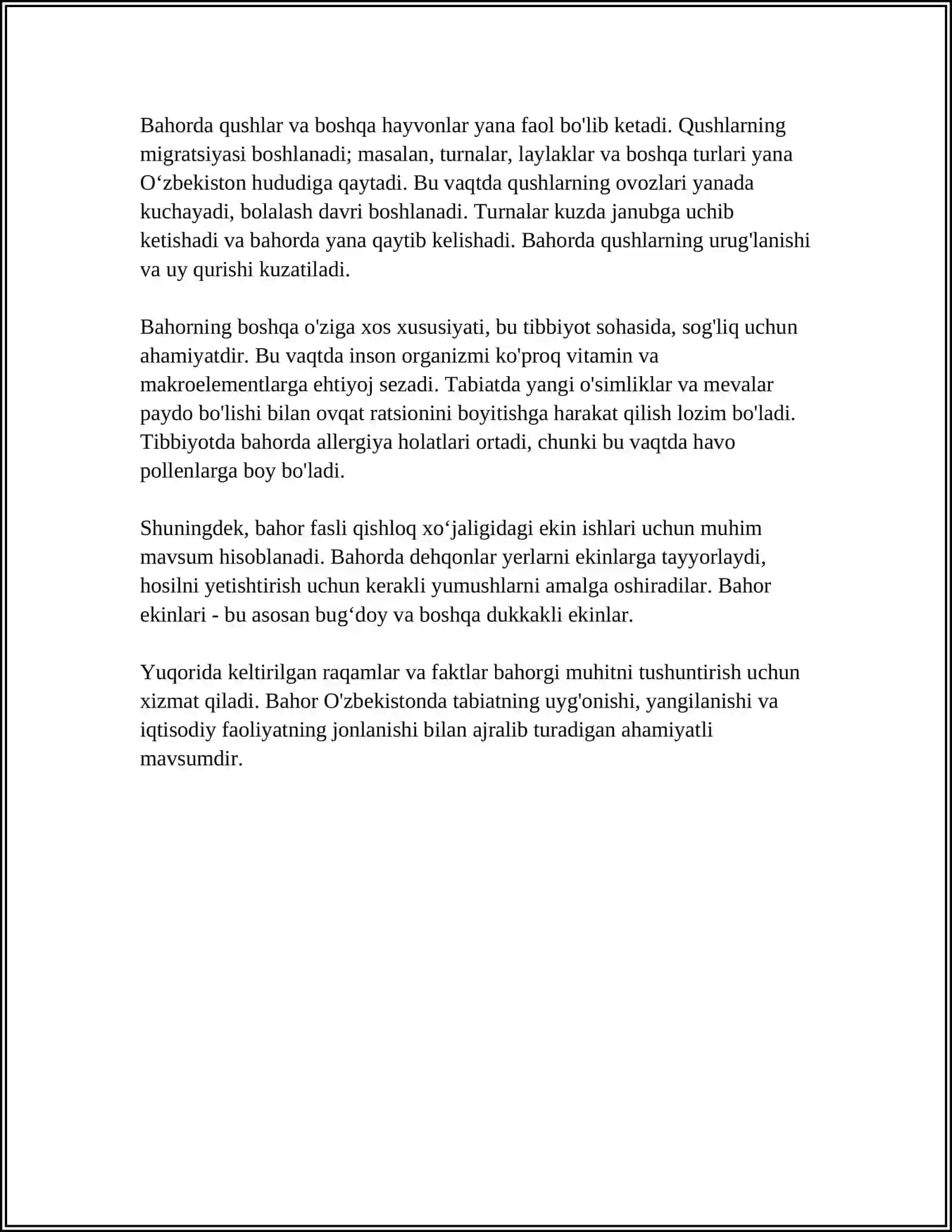 4-SINF ONA TILI VA OʻQISH SAVODXONLIGI FANIDA BAYON UCHUN MATERIAL TOʻPLASH VA ISHLASH 4