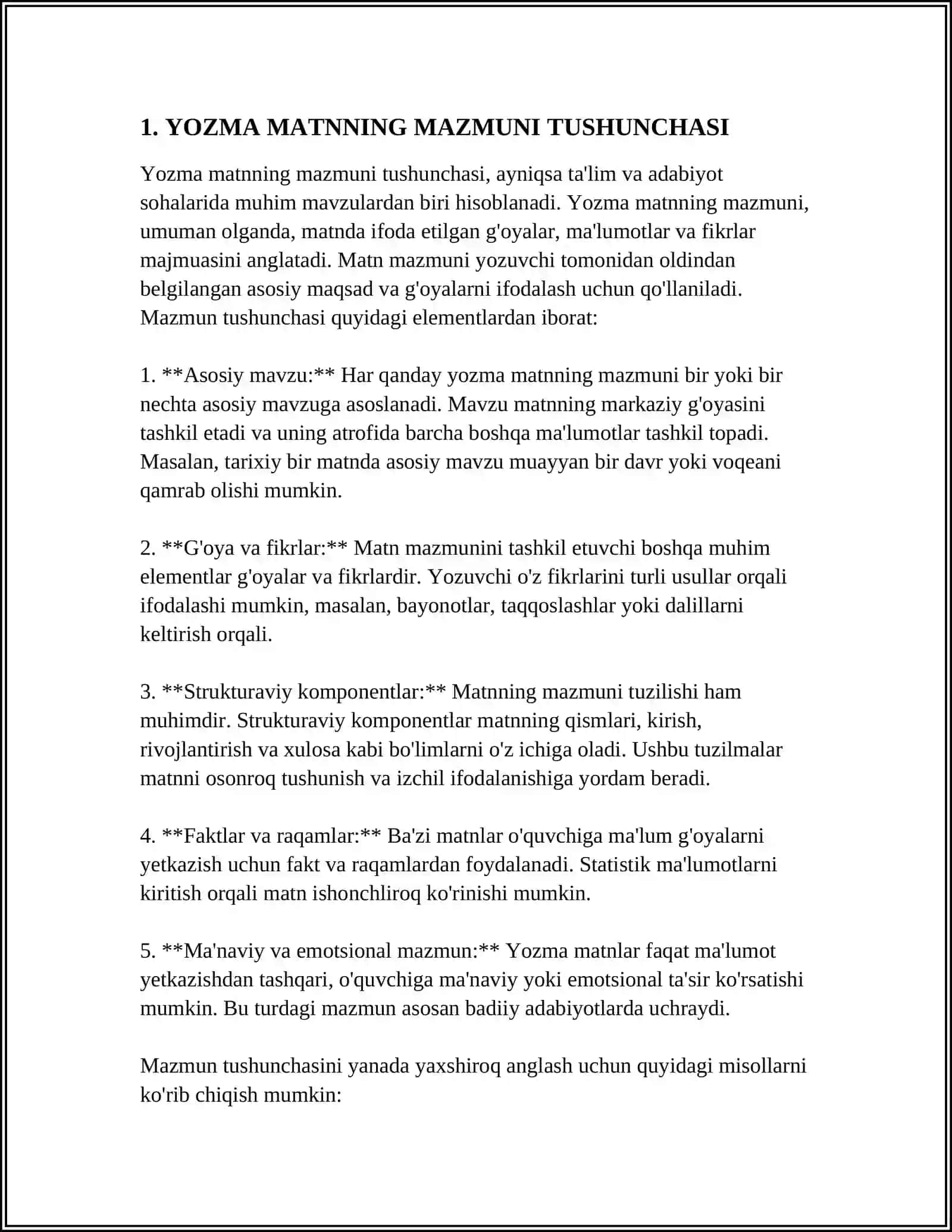 YOZMA MATNNING MAZMUNI,MA'NO QIRRALARI,SINTAKTIK VA GRAMMATIK MUNOSABATLARINI ANIQLASHDA TINISH BELGILARINING OʻRNI 4