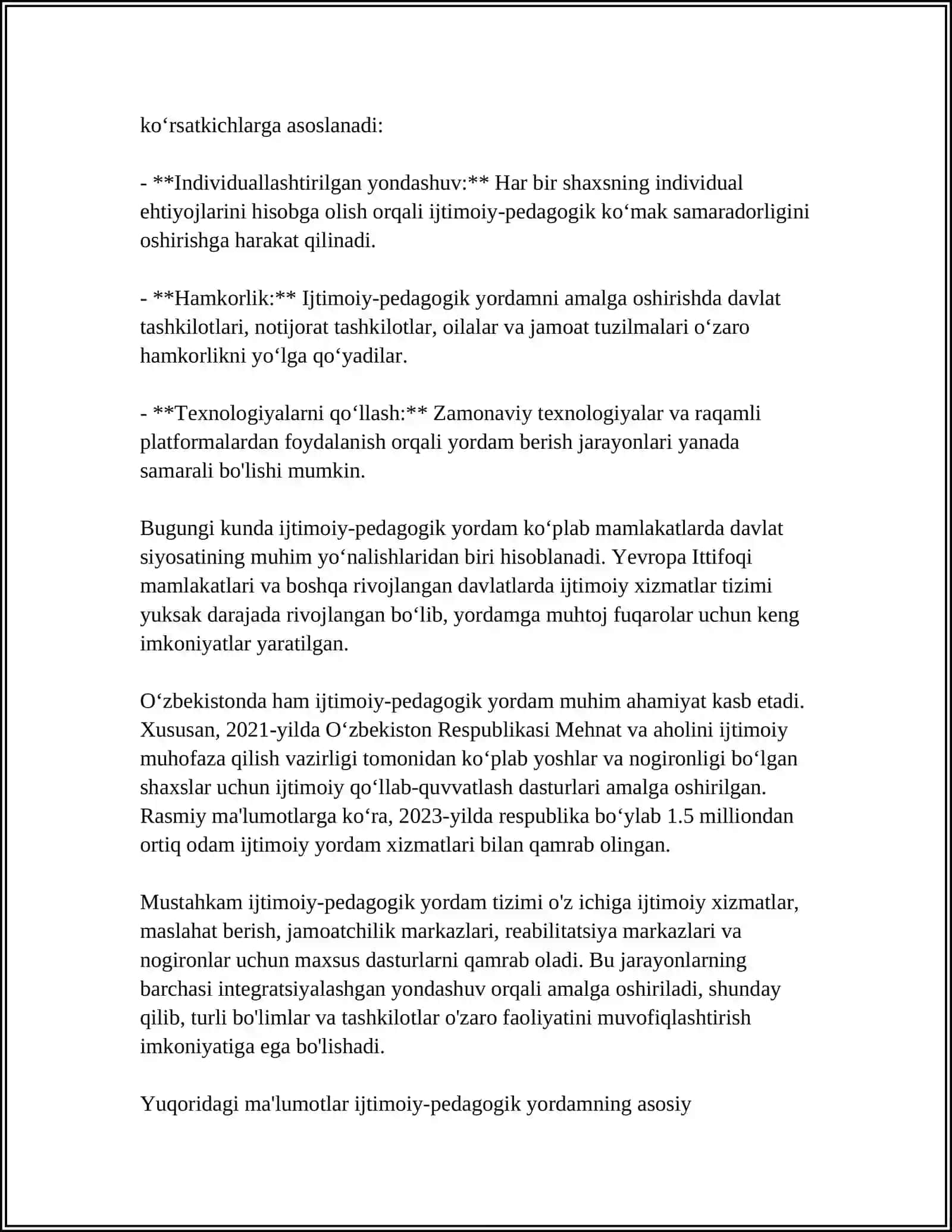 ALOHIDA YORDAMGA MUHTOJ BOLALARGA IJTIMOIY PEDOGOGIK YORDAM ETISHNING SHAKL,METOD,VOSITALARI 4