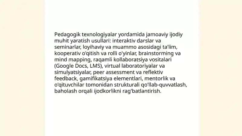 Jamoa ijodiy faoliyatini rivojlantirishda pedagogik texlogiyaning o'rni 4