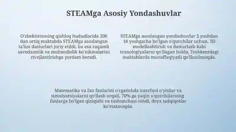 STEAM taʼlim texnologiyasi talabalari asosida ilmiy-texnik muammolarni hal qilish 4
