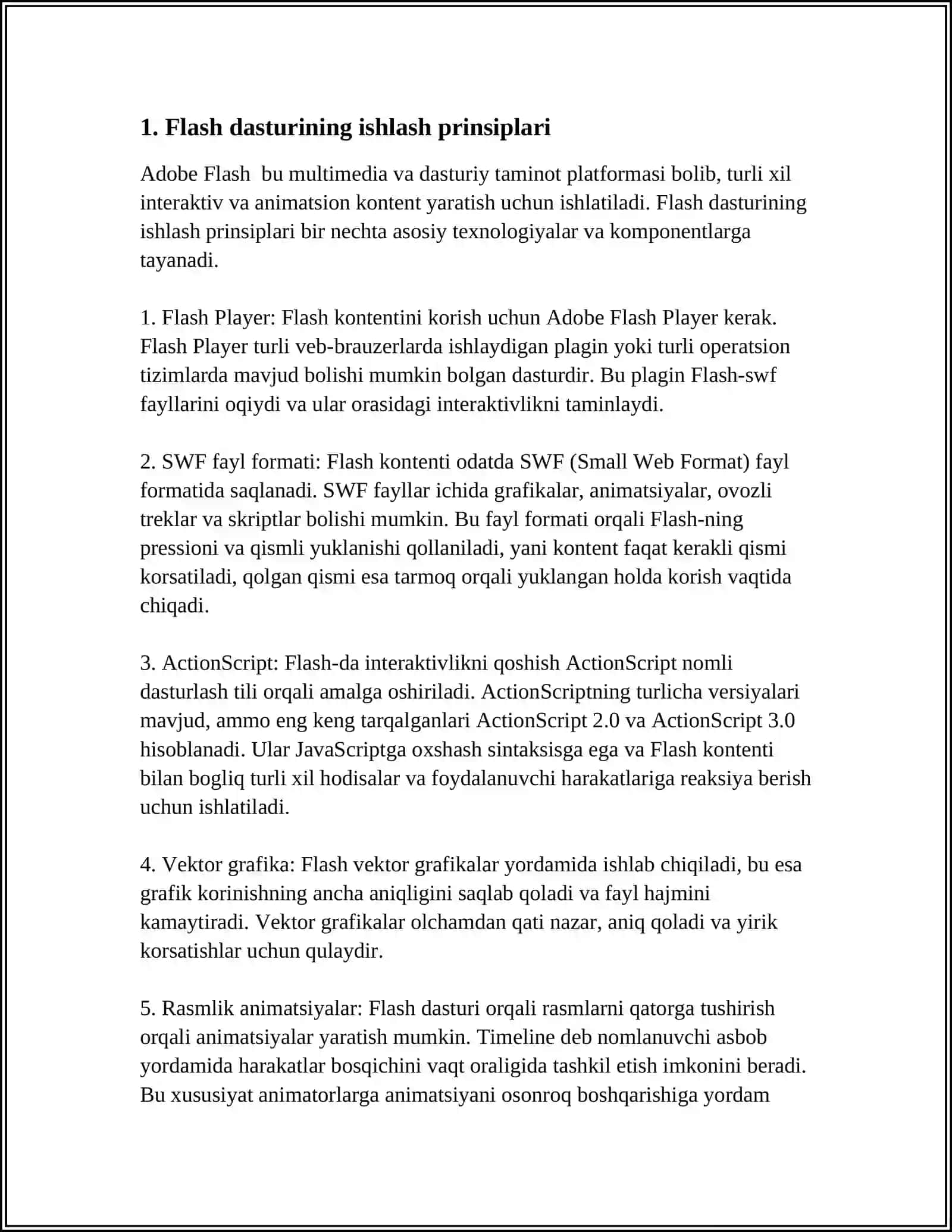FLASH DASTURI IMKONIYATLARI MAVZUSIDA REFERAT TAYYORLASH VA UNI HIMOYA QILISH 4