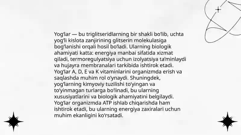 Lipidlarning ahamiyati.Yogʻlarni gidrogenlash va trans yoʻllar 4