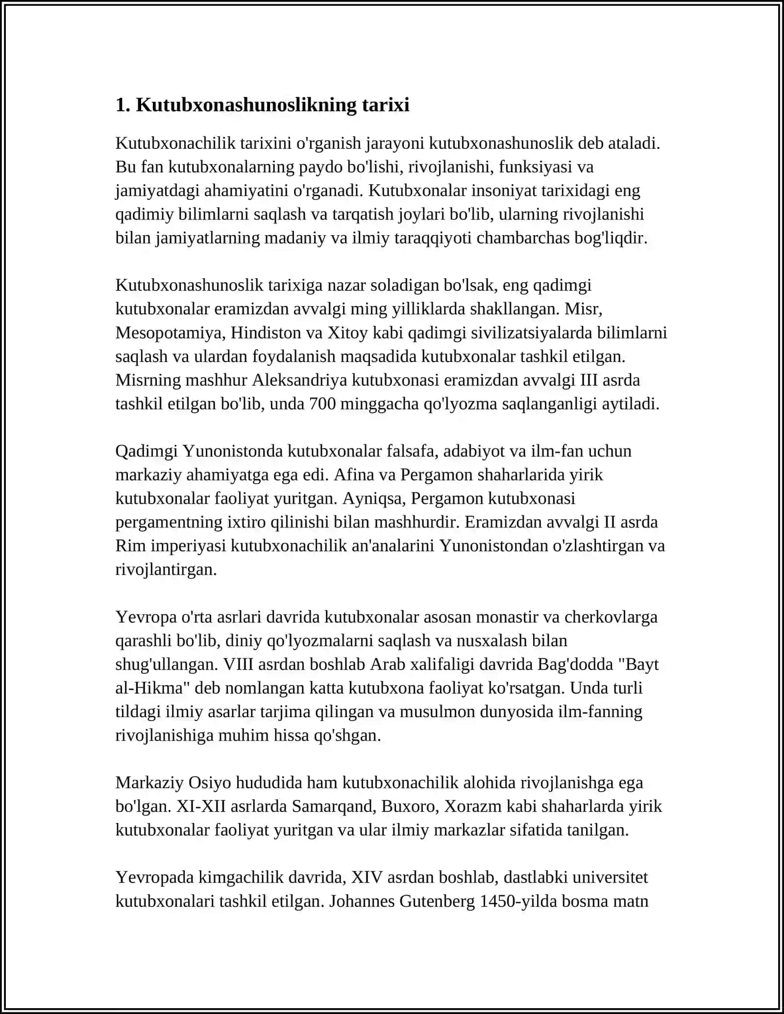 KUTUBXONASHUNOSLIK, KUTUBXONACHILIK - BIBLIOGRAFIYA VA BOSHQA AXBOROT PREDMETLARINING O'ZARO ALOQADORLIGI 4