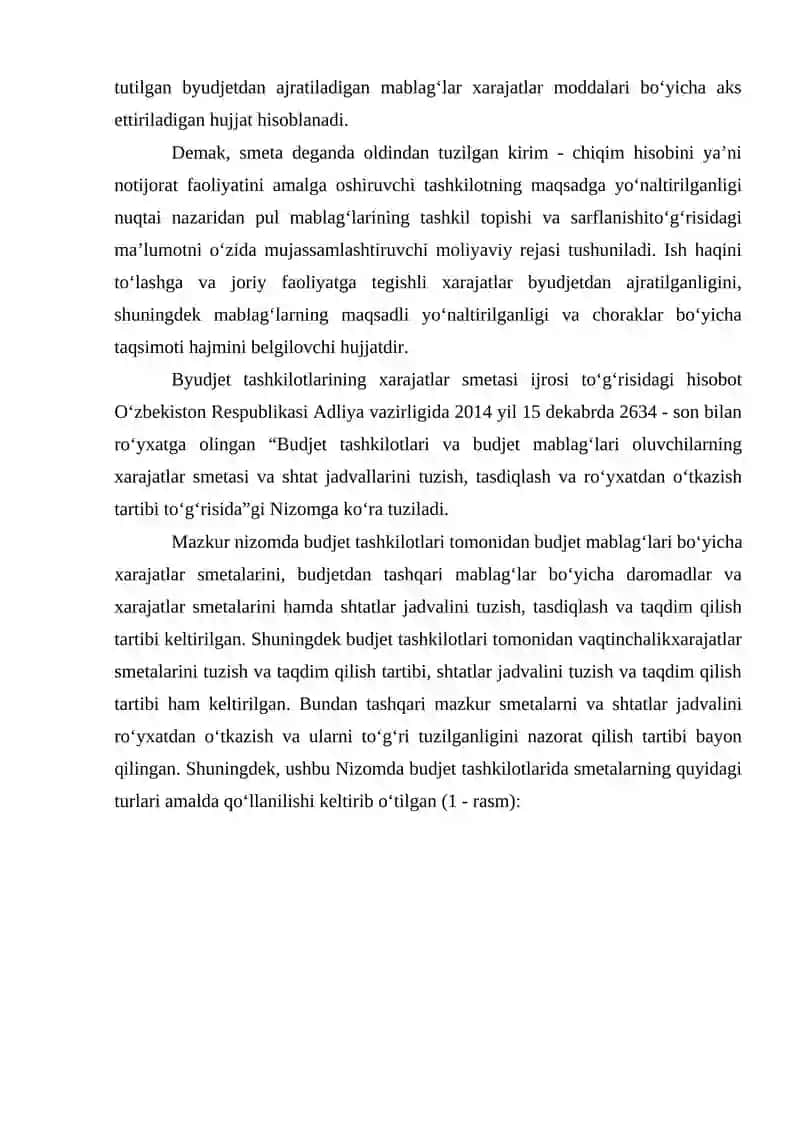 BYUDJET TASHKILOTLARIDA XARAJATLAR SMETALARI IJROSI TOʻGʻRISIDAGI HISOBOT VA UNI TUZISH TARTIBI 4