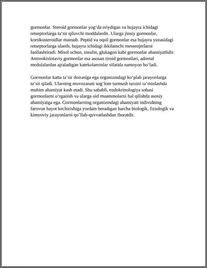 GORMONNING UMUMIY XOSSALARI ULARNING ORGANIZMDAGI AHAMYATI 4