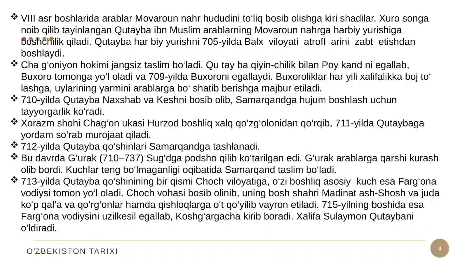 Movaraunnahr va Xurosonda mustaqil davlatlarning tashkil topishi. Tohiriylar va Safforiylar davlati 4