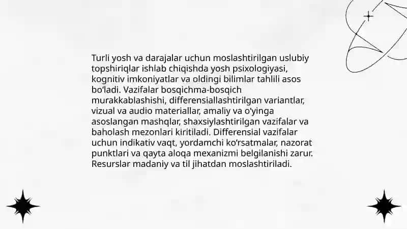 Uslubiy savodxonlikni rivojlantiruvchi topshiriqlar ishlab chiqish 4