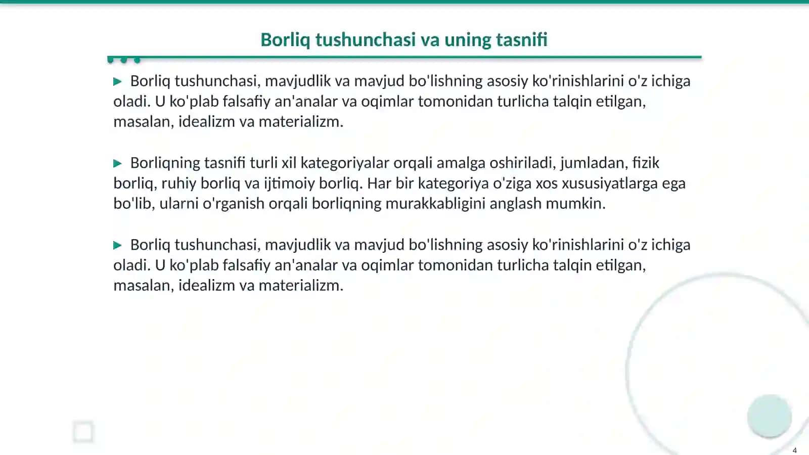 Ontalogiya va borliq tushunchasi 4