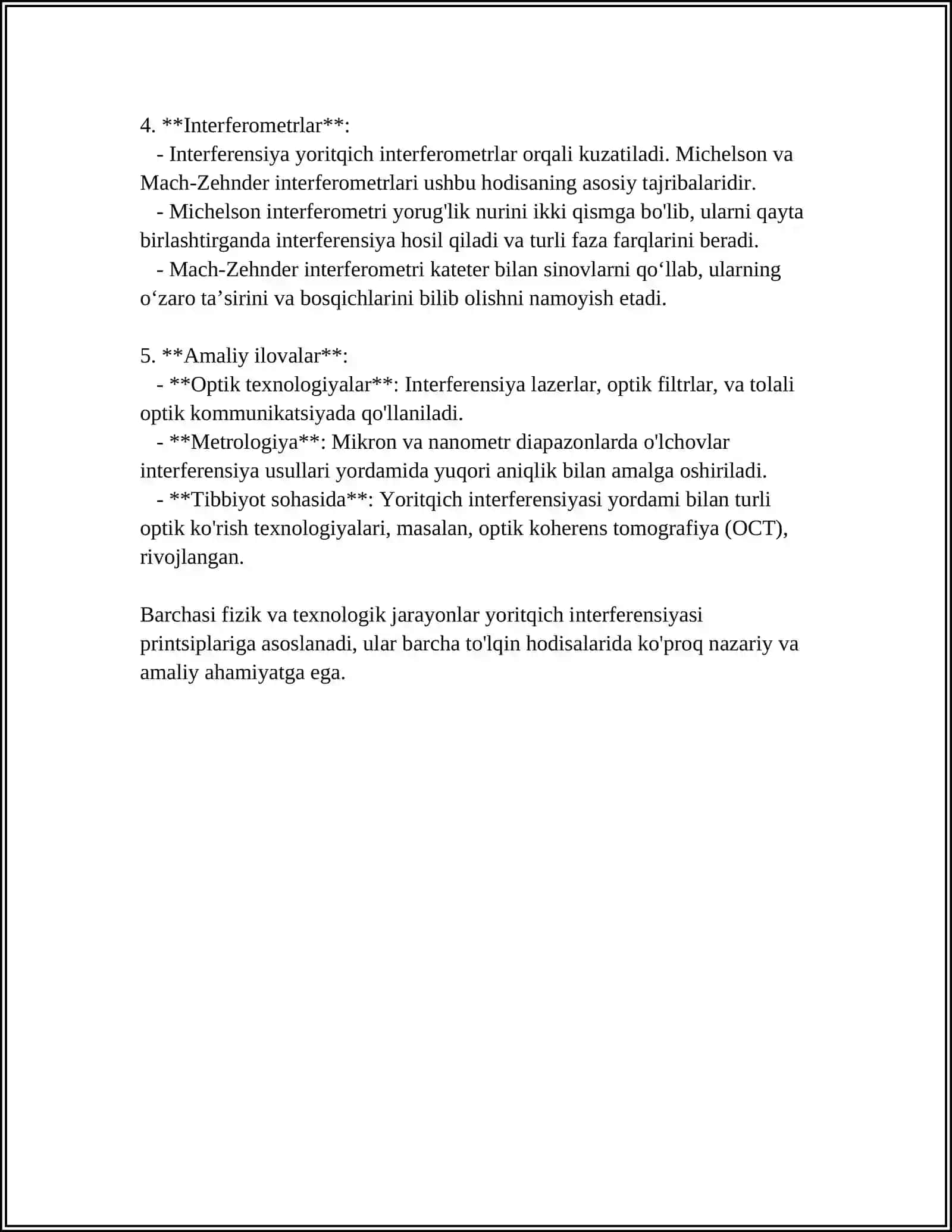INTERFERENTSIYA HODISASINING QOLLANILISHI.INTERFEROMETRLAR 4