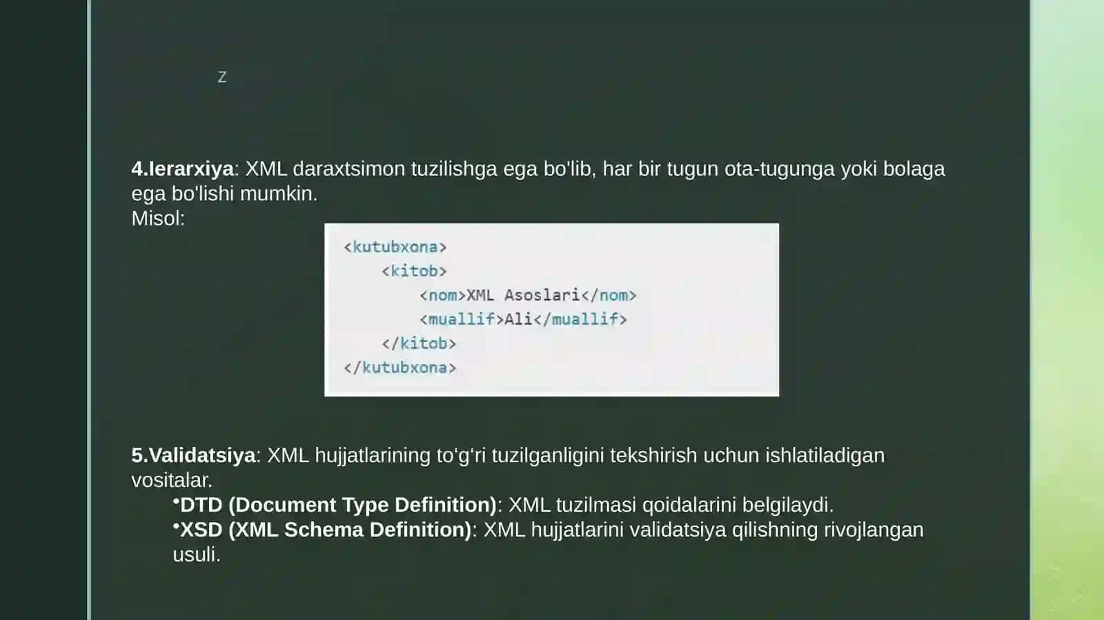 XML qidiruv asoslari. Asosiy XML tushunchalari, XML-ni qidirishdagi muammolar 4