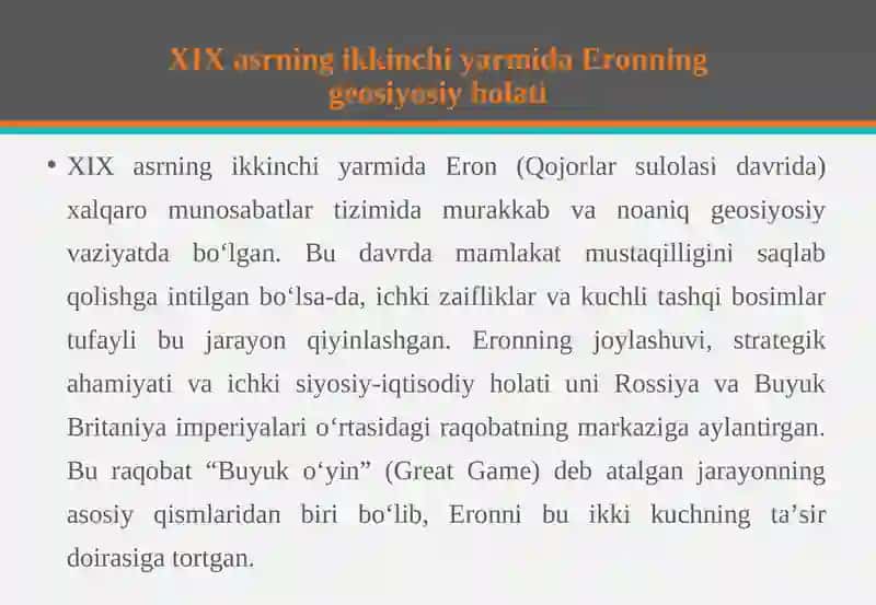 Eronning XIX asrning ikkinchi yarmidagi xalqaro ahvoli 4