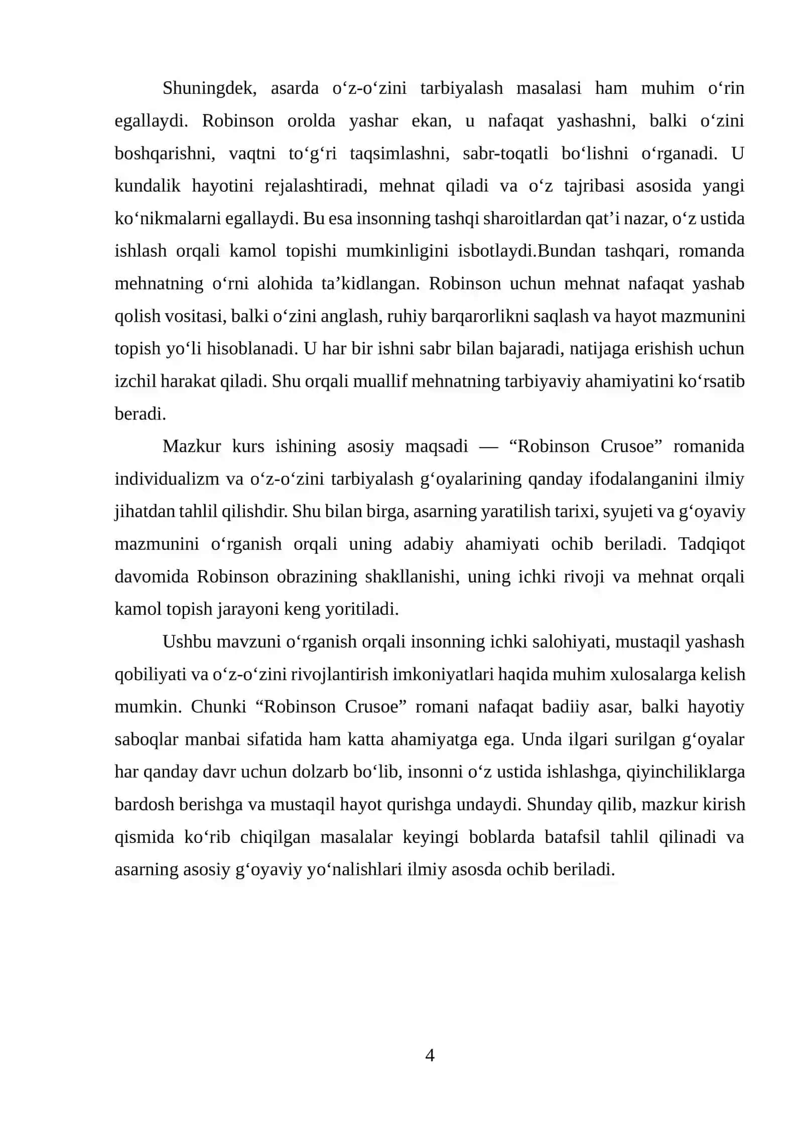 DANIEL DEFONING ROBINSON CRUSOE ROMANIDA INDIVIDUALIZM VA O'Z-O'ZINI TARBIYALASH G'OYASI 4