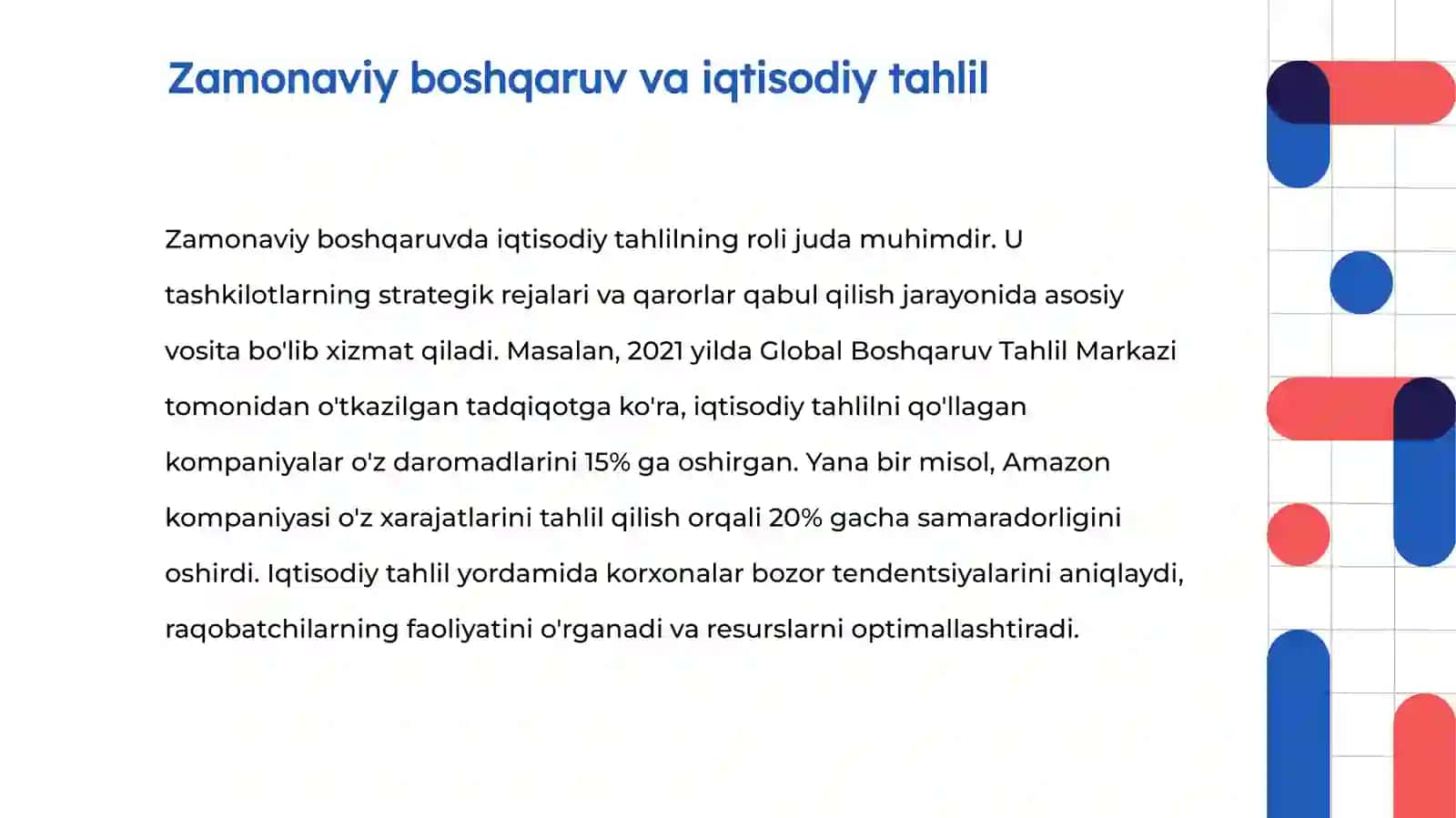 IQTISODIY TAHLILNING ZAMONAVIY BOSHQARUVDAGI ROLI, O'RNI VA 4
