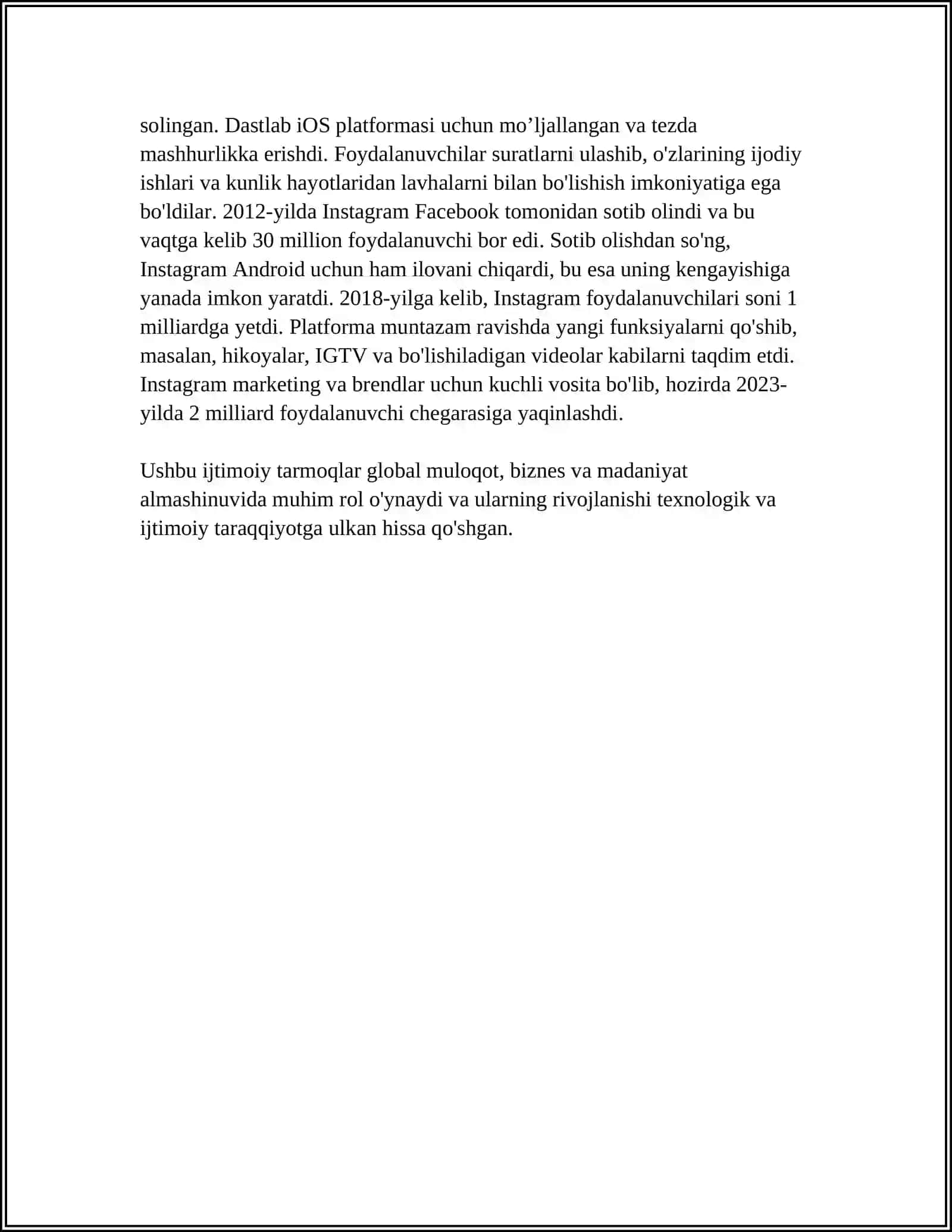 TELEGRAM, FASEBOOK, INSTAGRAMLARNI TUSHUNCHALARI VA QIYOSIY TAHLILI 4