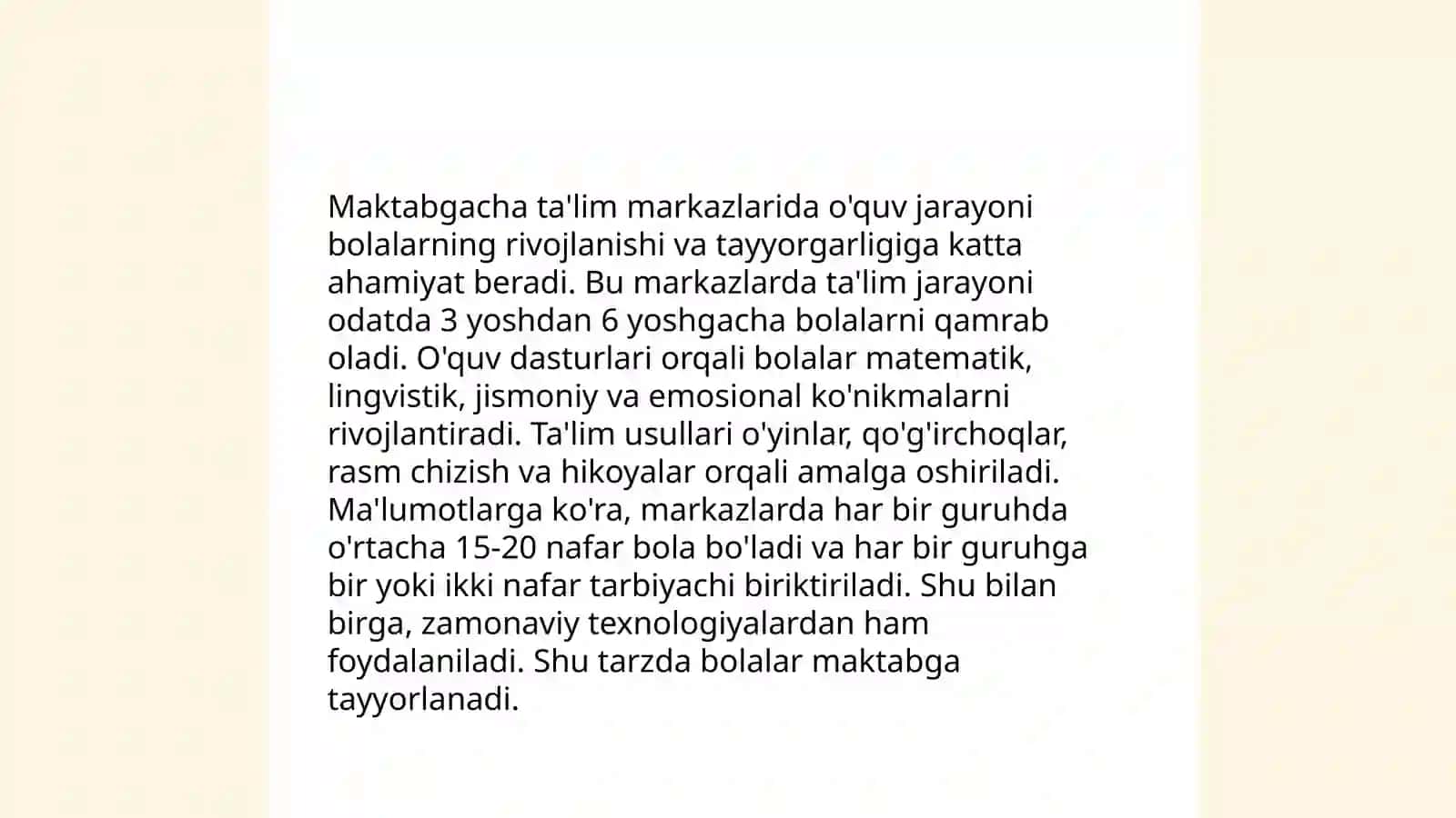 Ilk qadam davlat oʻquv dasturi asosida maktabgacha talim tashkilotlarida faolyat markazlarida talim jarayonlarini tashkil qilish 4