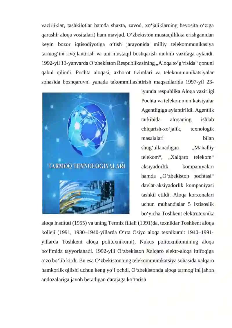 Aloqa texnologiyalar va tarmoqlar 4