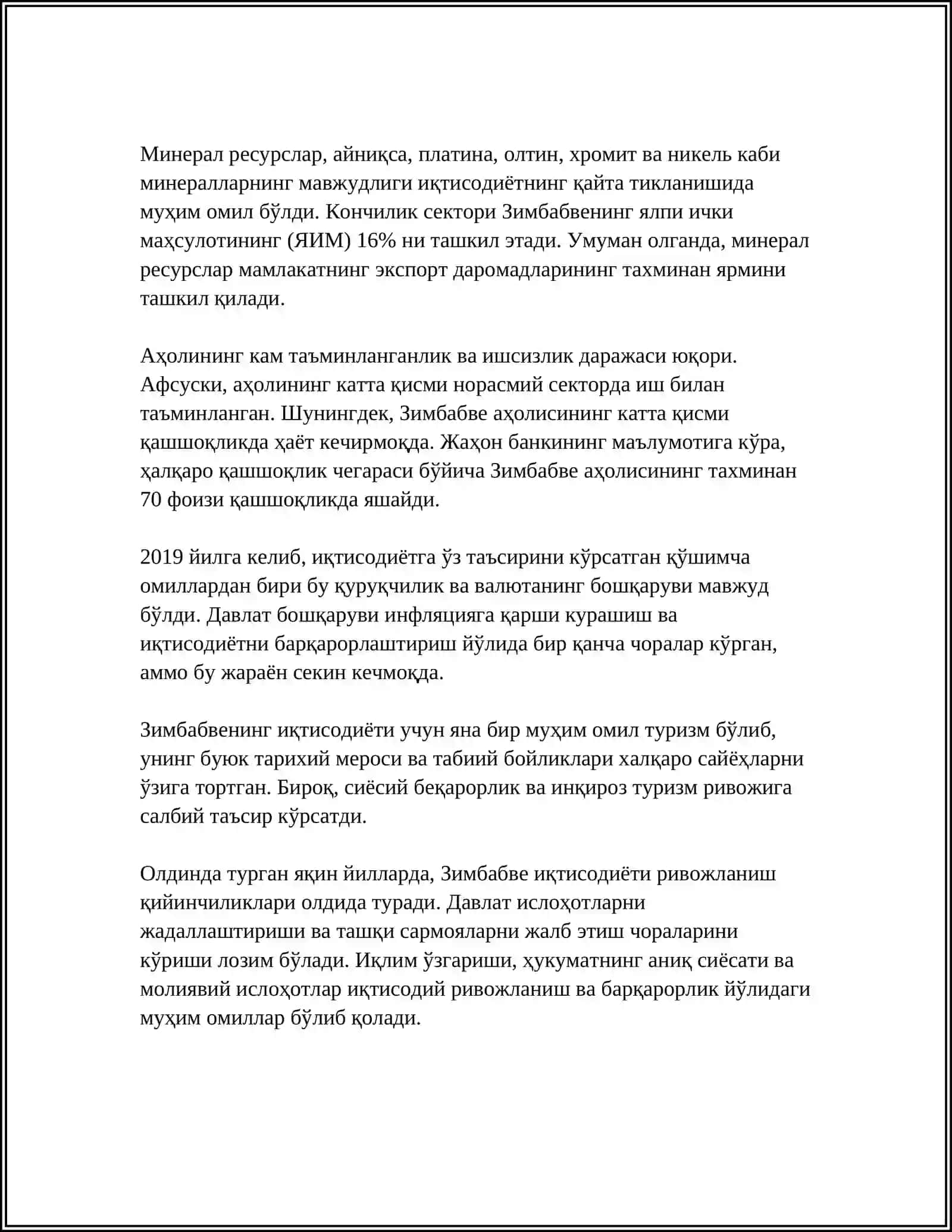 ZIMBABVE DAVLATINING IQTISODIY-GEOGRAFIK TAVSIFI 4